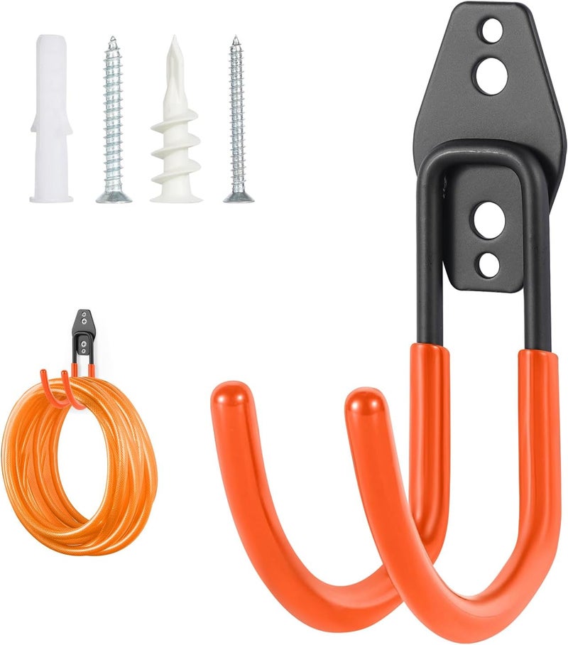 Pruite Heavy Duty Hose Hook, Garage Storage Utility Hooks, Garden Hose Hooks with Coating, Wall Mount Hooks for Bikes, Tools, Ladders, Cables, and Outdoor Equipment, Orange - Image 1